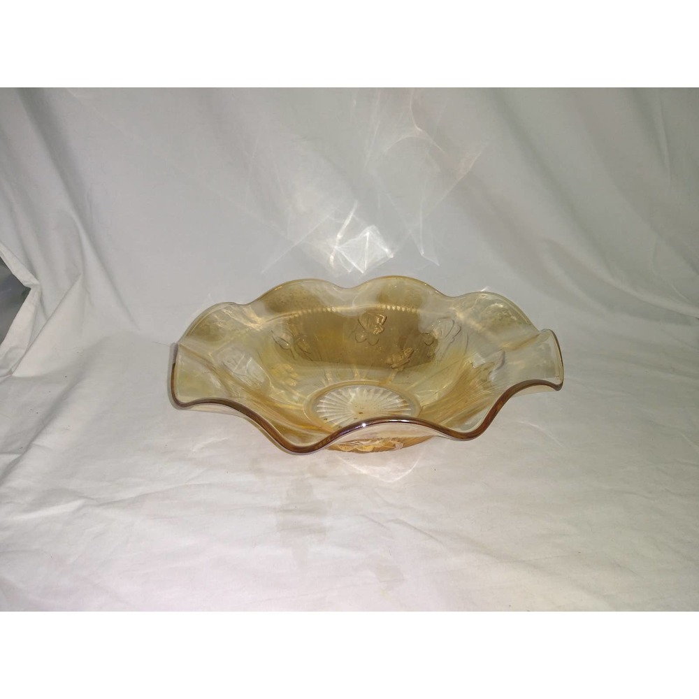 Marigold herringbone carnival glass bowl